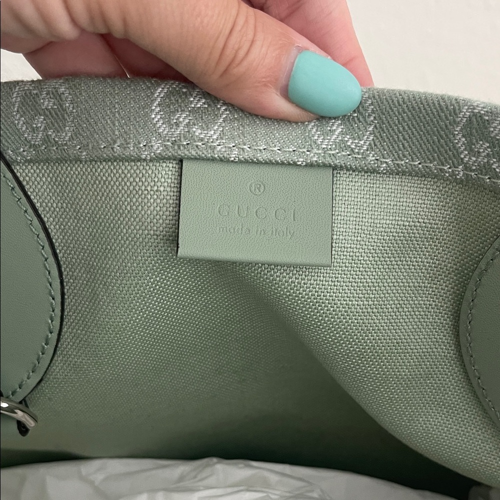 $3850 New GUCCI LG Mint Sage Green Supreme Tote with Detachable Matching Pouch - Picture 11 of 17